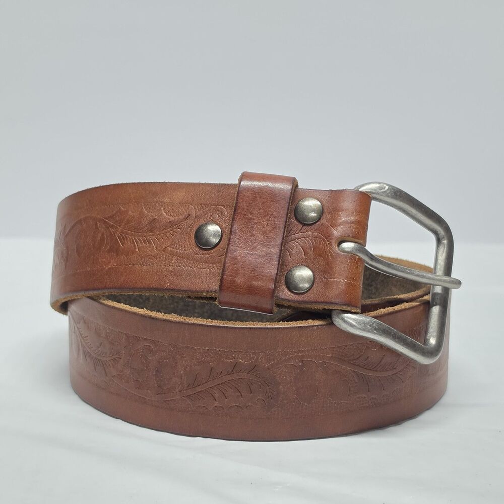 Gap Floral Tooled Genuine Leather Cognac Brown Belt Women's M / 32 Boho Western